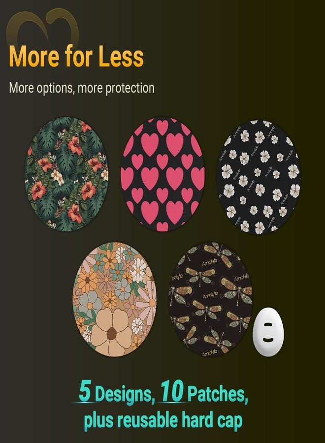 Amolyfe أموليف - لصقات لاصقة لجهاز ديكسكوم جي 7، عبوة من 10 لصقات إضافية لجهاز ديكسكوم ستيلو، مقاومة للصدمات مع غطاء صلب، مقاومة للماء، تسمح بمرور الهواء، لاصقة طبية، حماية لمدة 10 أيام لجهاز مراقبة الجلوكوز المستمر (مطبوع عليها قلب) - Image 2